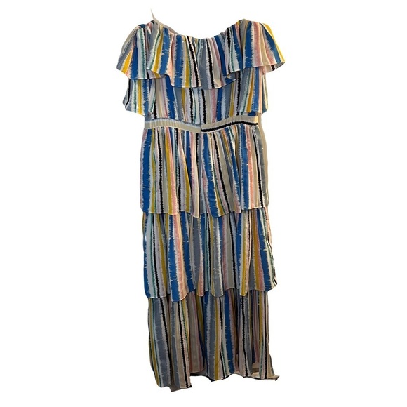 WHY DRESS RAINBOW STRIPE OFF SHOULDER MAXI DRESS Size M Multicolor Tiered artsy - Picture 12 of 12